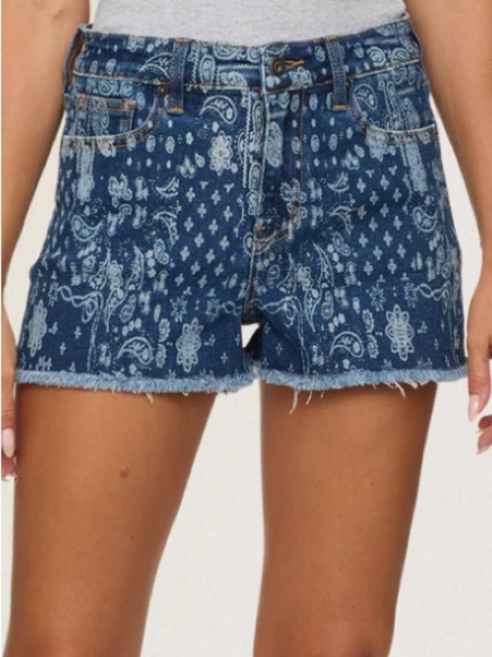 NWT Flag & Anthem Kellie Cutoff Denim Shorts in Blue Paisley